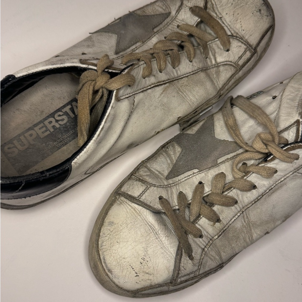 white golden goos silver sparkle tongue size 38